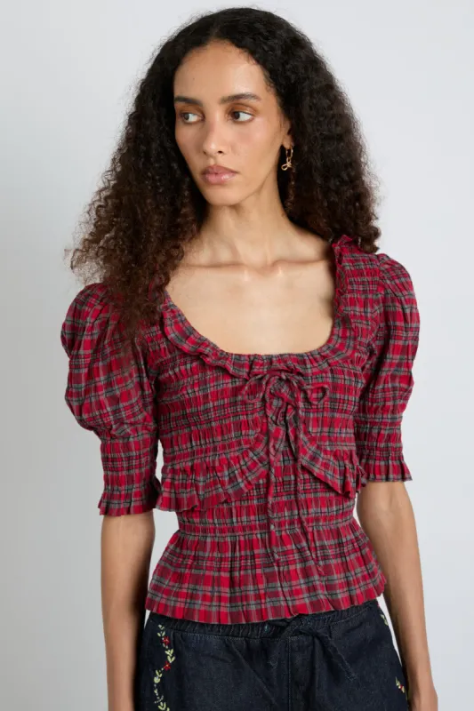 meghan blouse - red check sold by Damson Madder