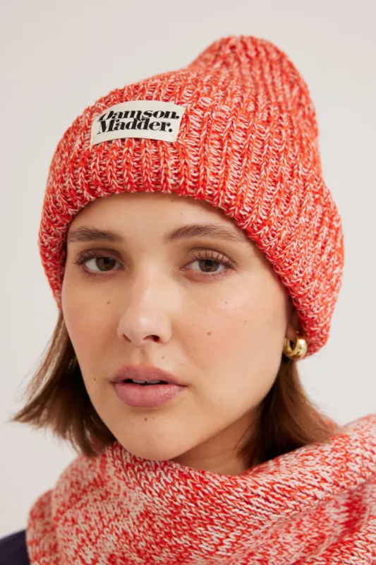 flecked yarn beanie - red sold by Damson Madder
