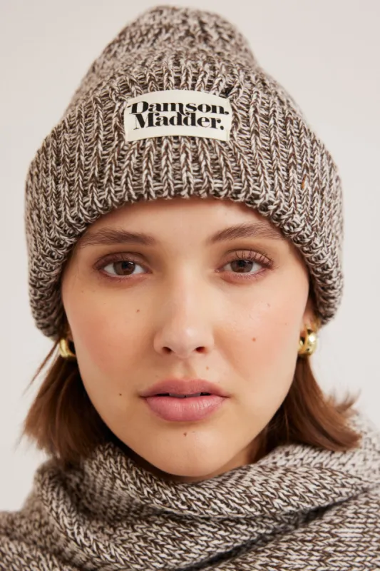 flecked yarn beanie - chocolate sold by Damson Madder