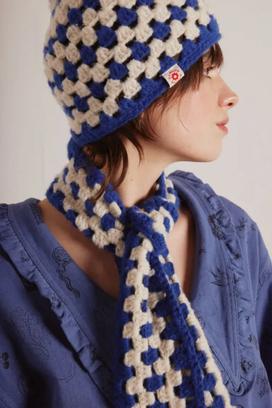 crochet stripe scarf - blue sold by Damson Madder