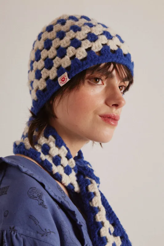 crochet stripe hat - blue sold by Damson Madder