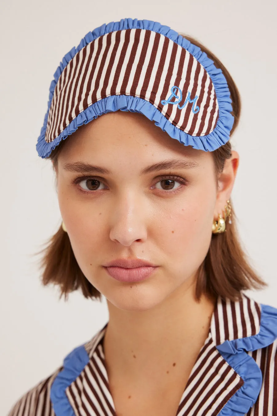 antonella pj eye mask - choc stripe sold by Damson Madder
