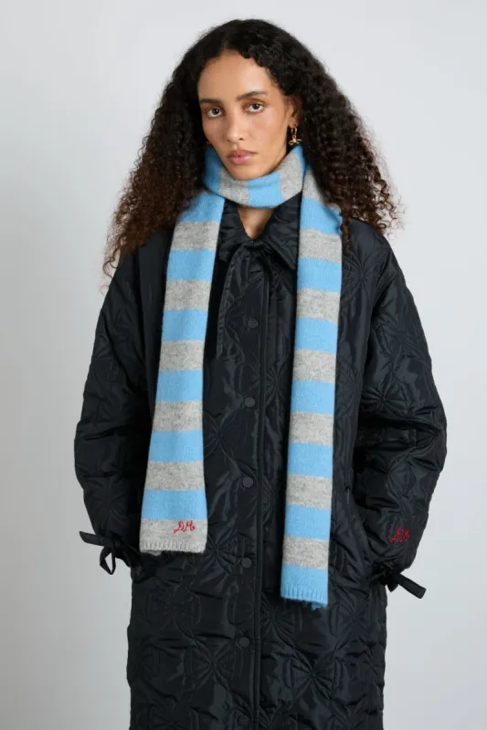 skinny stripe scarf in grey & blue sold by Damson Madder