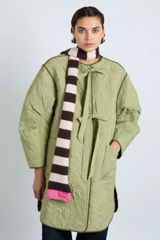 skinny stripe scarf in choc & ecru sold by Damson Madder