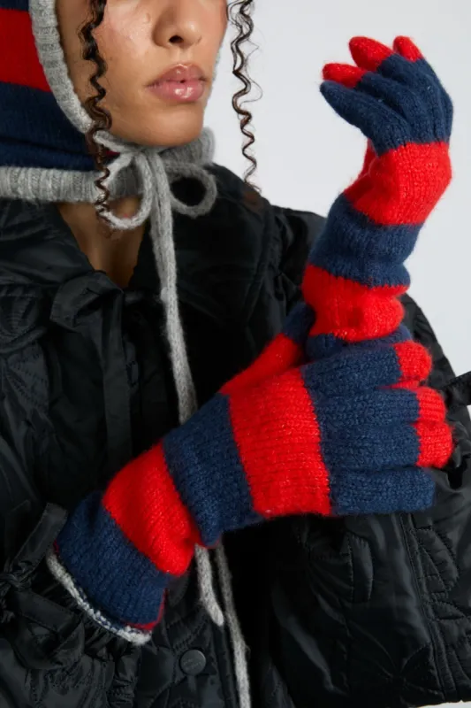 long gloves in navy & red stripe sold by Damson Madder