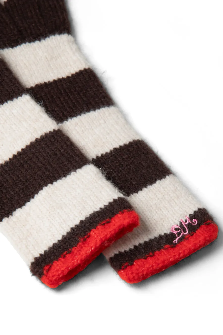 long gloves in choc & ecru stripe sold by Damson Madder product image thumbnail 3