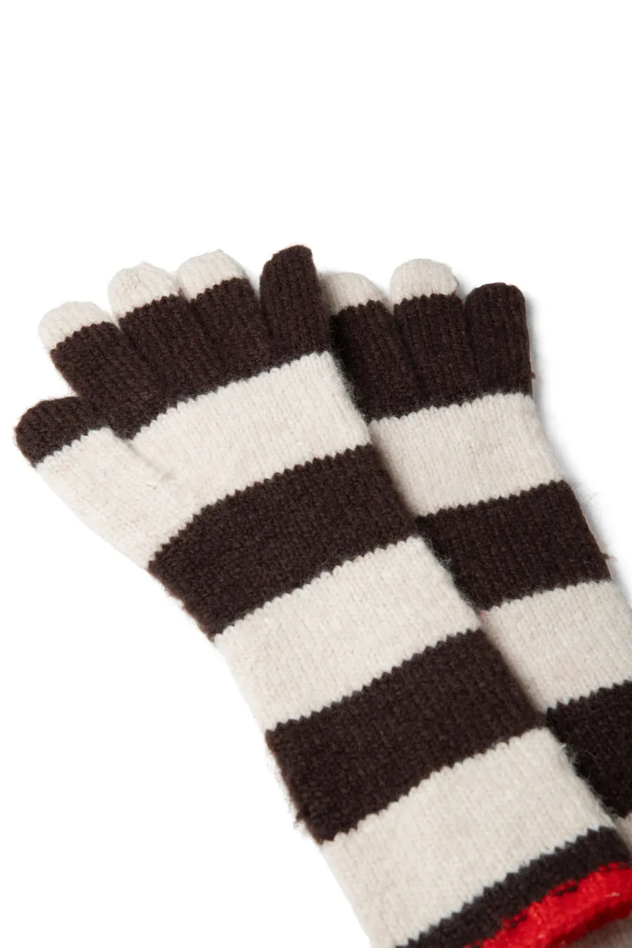 long gloves in choc & ecru stripe sold by Damson Madder product image thumbnail 2