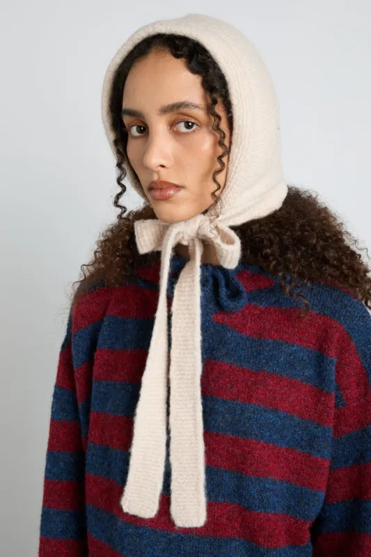 tie neck bonnet in oatmeal sold by Damson Madder