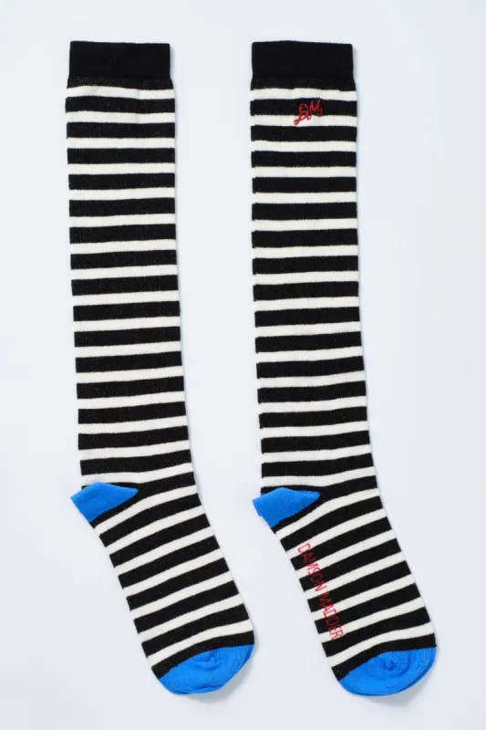 knee length socks - black & white stripe sold by Damson Madder