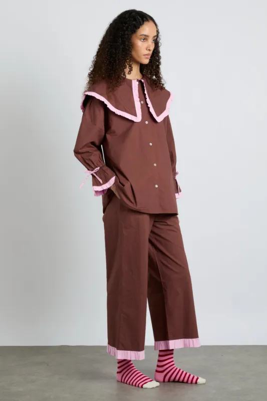 barbara pj set- brown & pink sold by Damson Madder