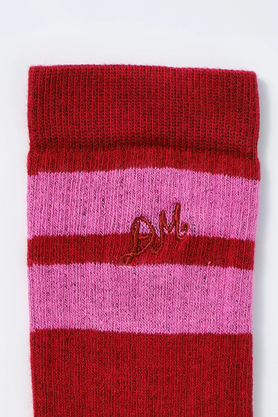 Sporty calf length socks - red & pink stripe sold by Damson Madder product image thumbnail 2