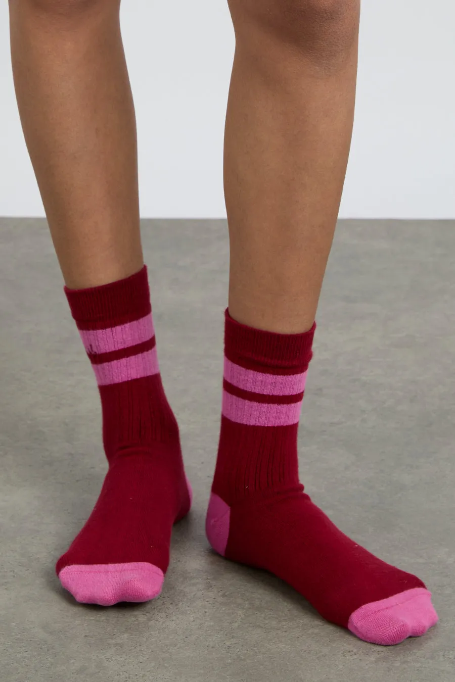 Sporty calf length socks - red & pink stripe sold by Damson Madder product image thumbnail 3