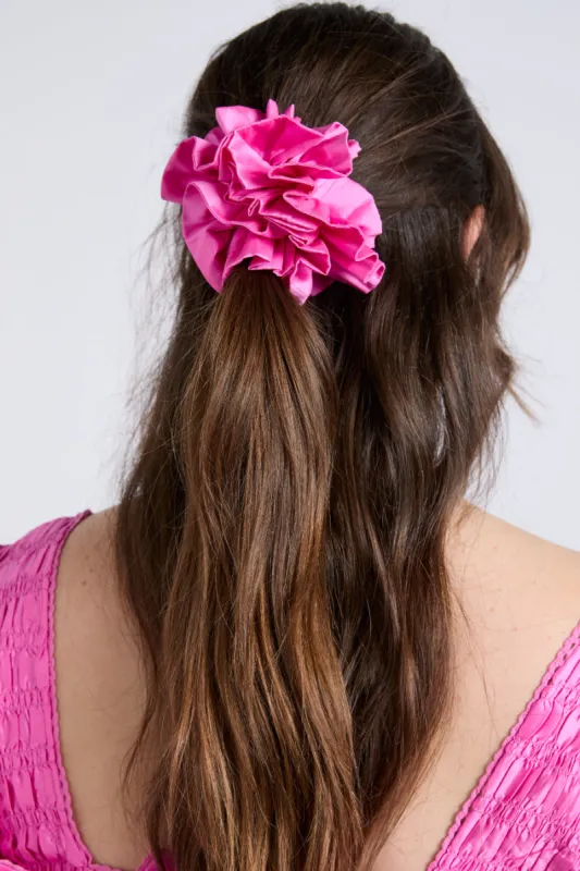 garter scrunchie in pink taffeta sold by Damson Madder