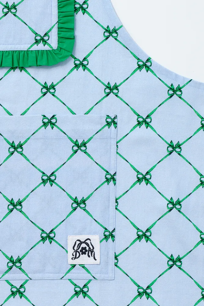 valerie apron - green & blue bow sold by Damson Madder product image thumbnail 3