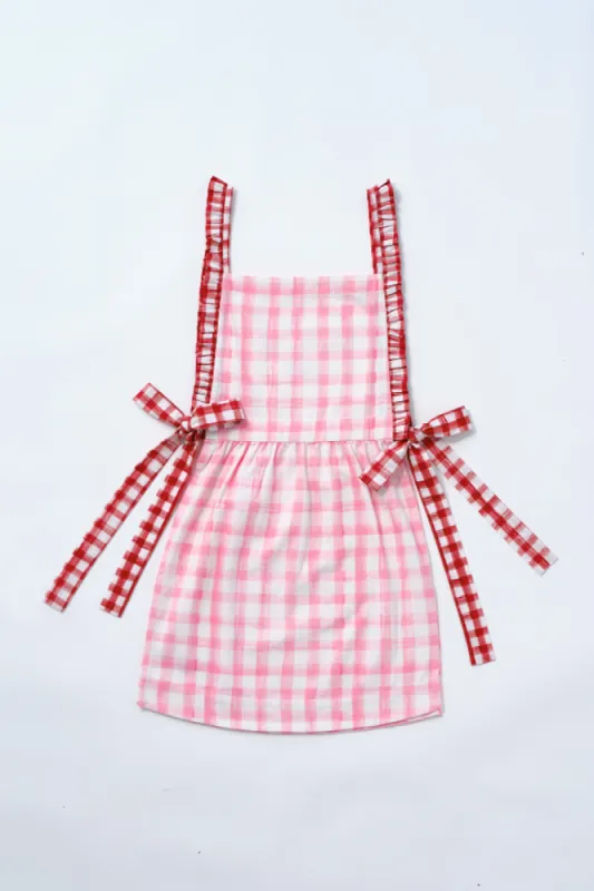 mandy apron - pink & red gingham print sold by Damson Madder