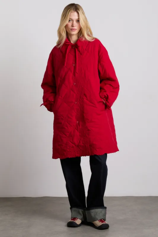 avery embroidered quilted coat - red sold by Damson Madder