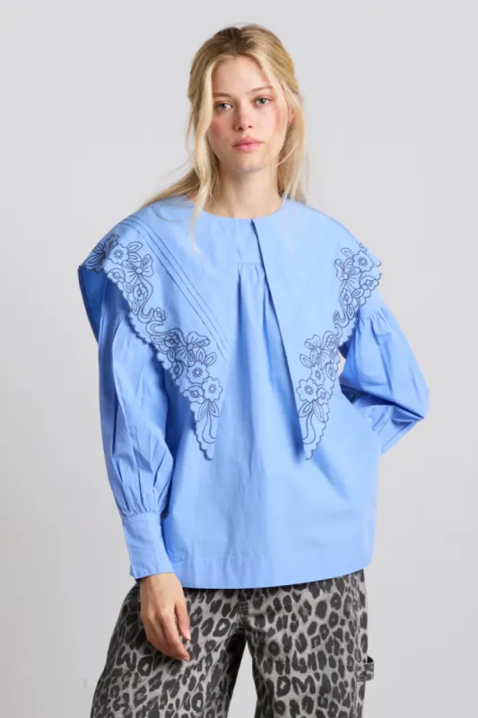 candy embroidered collar blouse - blue sold by Damson Madder