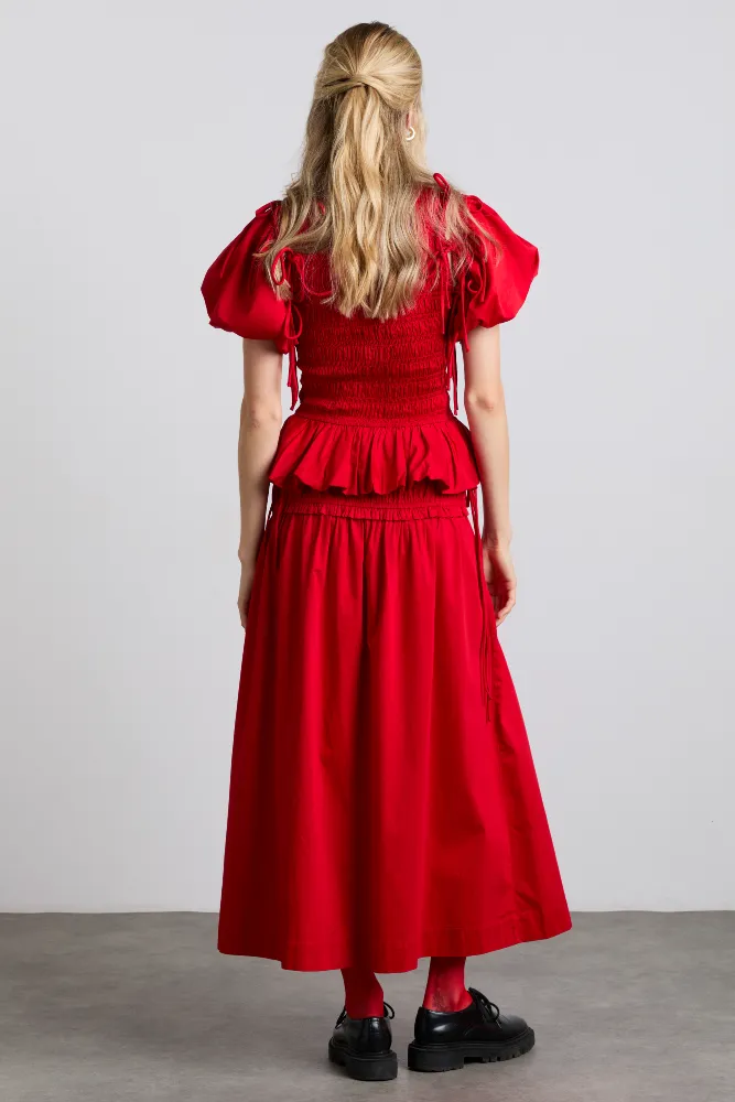 charlotte cotton satin midi skirt - cherry sold by Damson Madder product image thumbnail 3