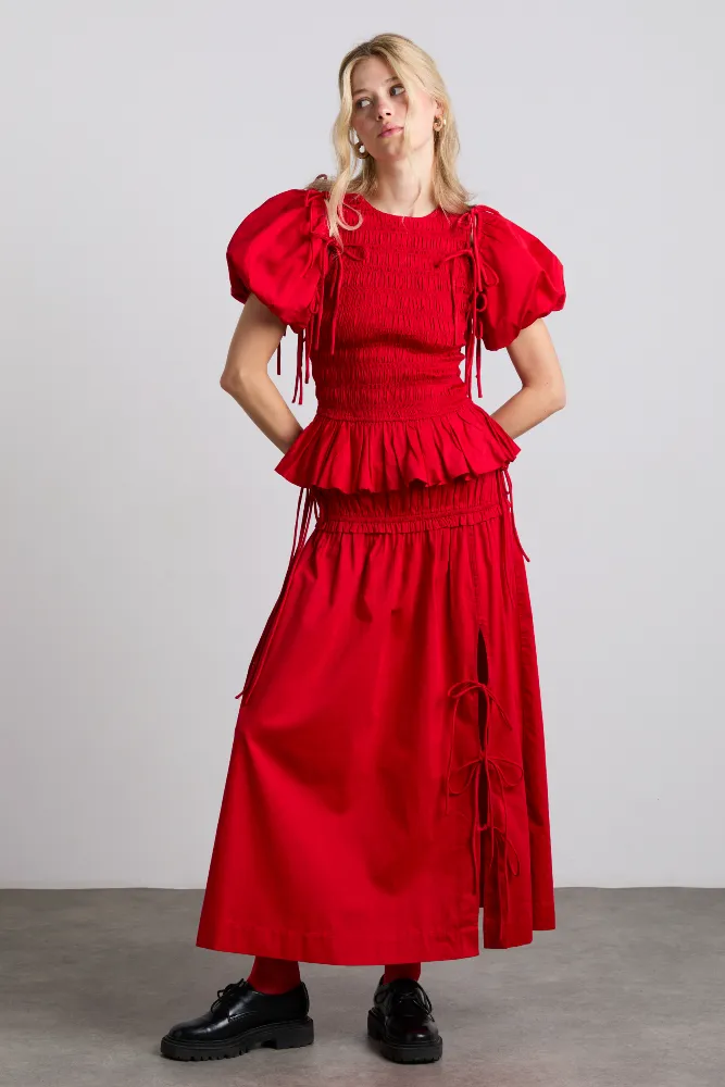 charlotte cotton satin midi skirt - cherry sold by Damson Madder