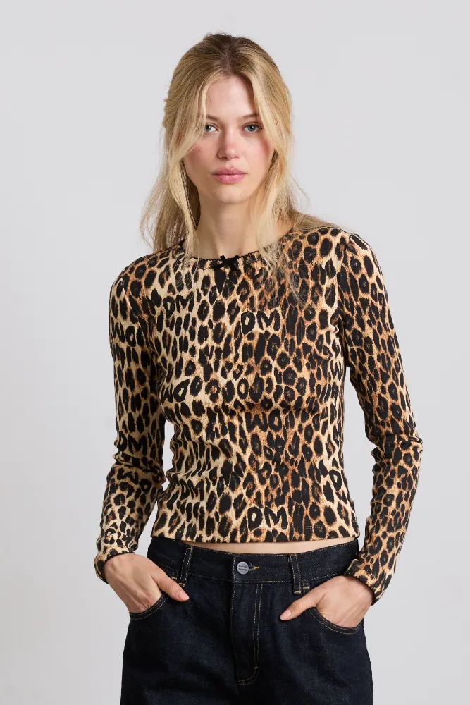 lua pointelle long sleeve top - leopard sold by Damson Madder product image thumbnail 4