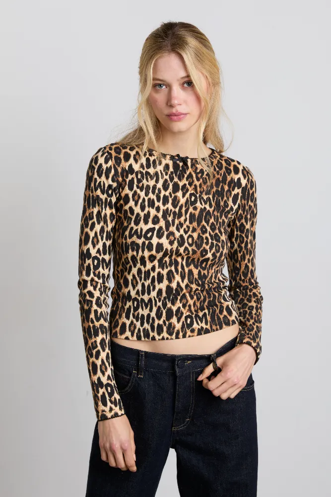 lua pointelle long sleeve top - leopard sold by Damson Madder
