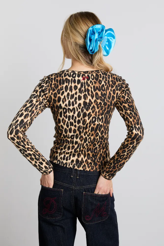 lua pointelle long sleeve top - leopard sold by Damson Madder product image thumbnail 5