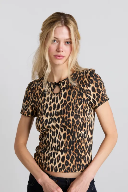 marnie short sleeve pointelle tee - leopard sold by Damson Madder