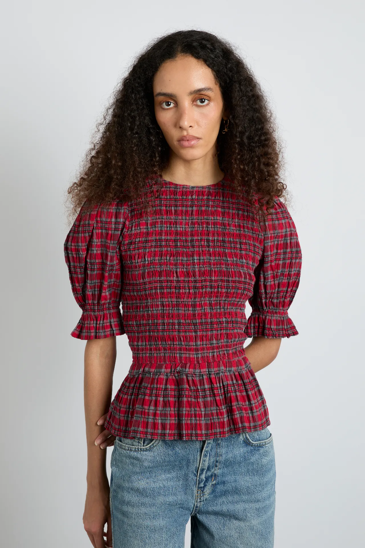 bluebelle blouse - red check sold by Damson Madder product image thumbnail 2