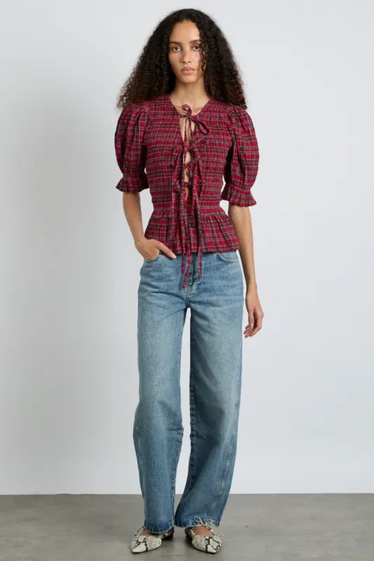 bluebelle blouse - red check sold by Damson Madder