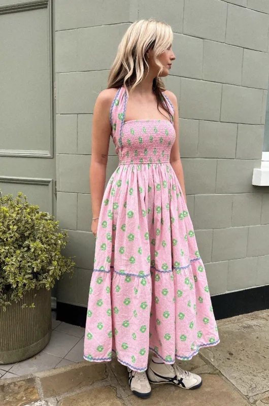 pia midi dress - pink & green floral sold by Damson Madder