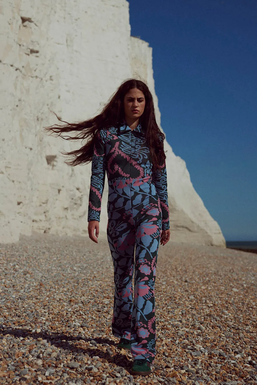 claudia floral jacquard rib jumpsuit sold by Damson Madder