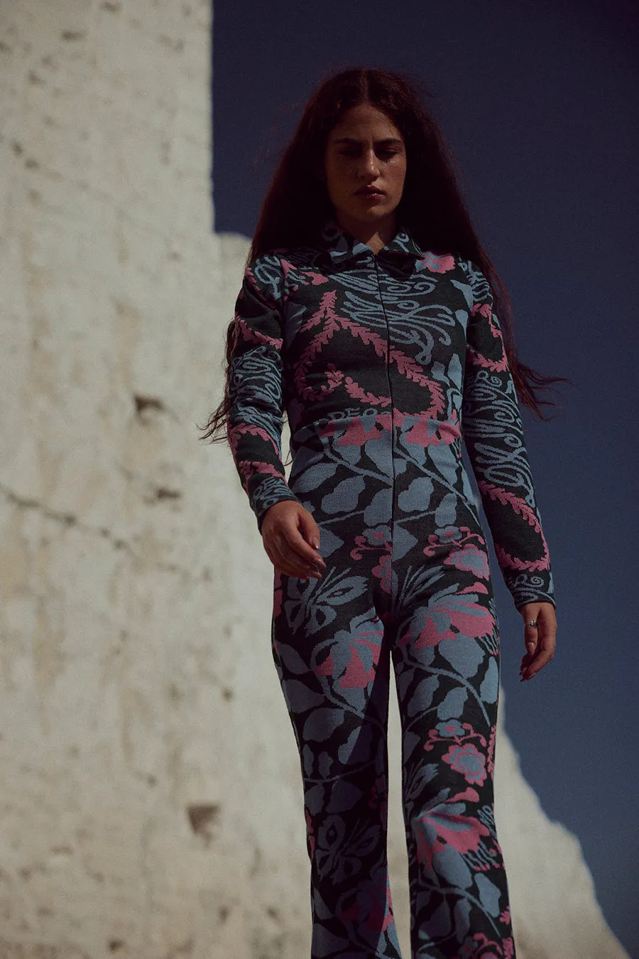 claudia floral jacquard rib jumpsuit sold by Damson Madder product image thumbnail 3