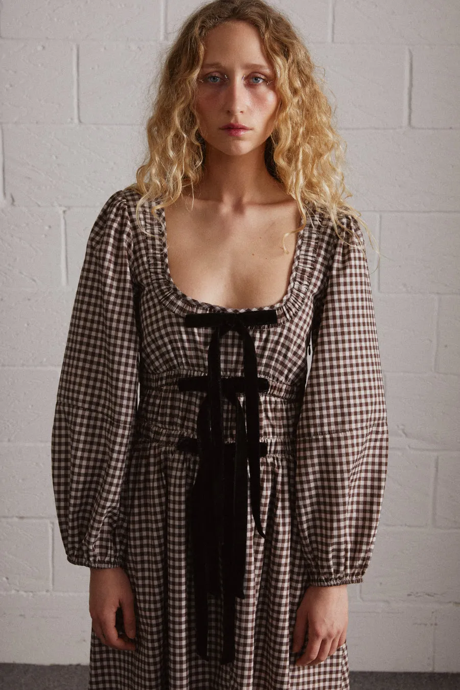 dakota bow midi dress - chocolate check sold by Damson Madder product image thumbnail 3