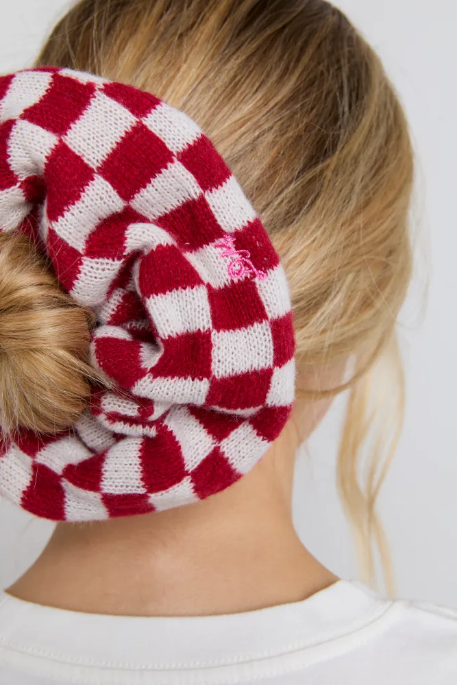 knitted scrunchie in red & ecru gingham sold by Damson Madder product image thumbnail 2