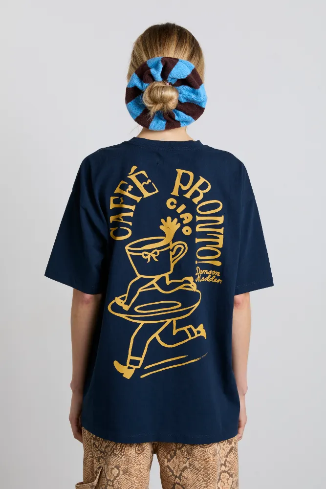 knitted scrunchie in choc & blue stripe sold by Damson Madder product image thumbnail 3