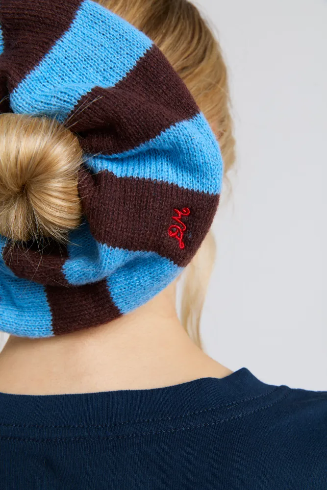 knitted scrunchie in choc & blue stripe sold by Damson Madder product image thumbnail 2