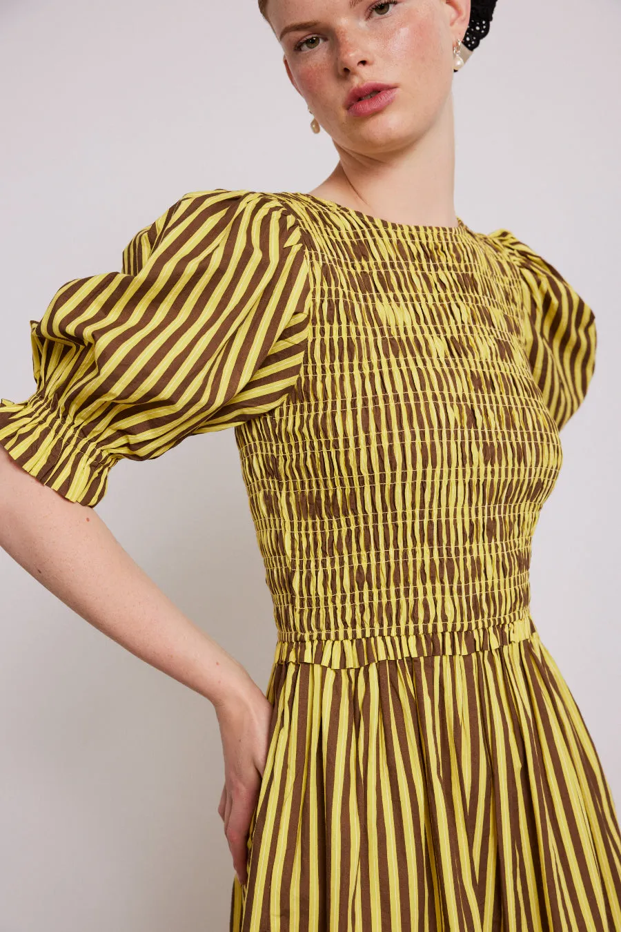 bluebelle midi dress - brown yellow stripe bluebelle midi dress - brown yellow stripe