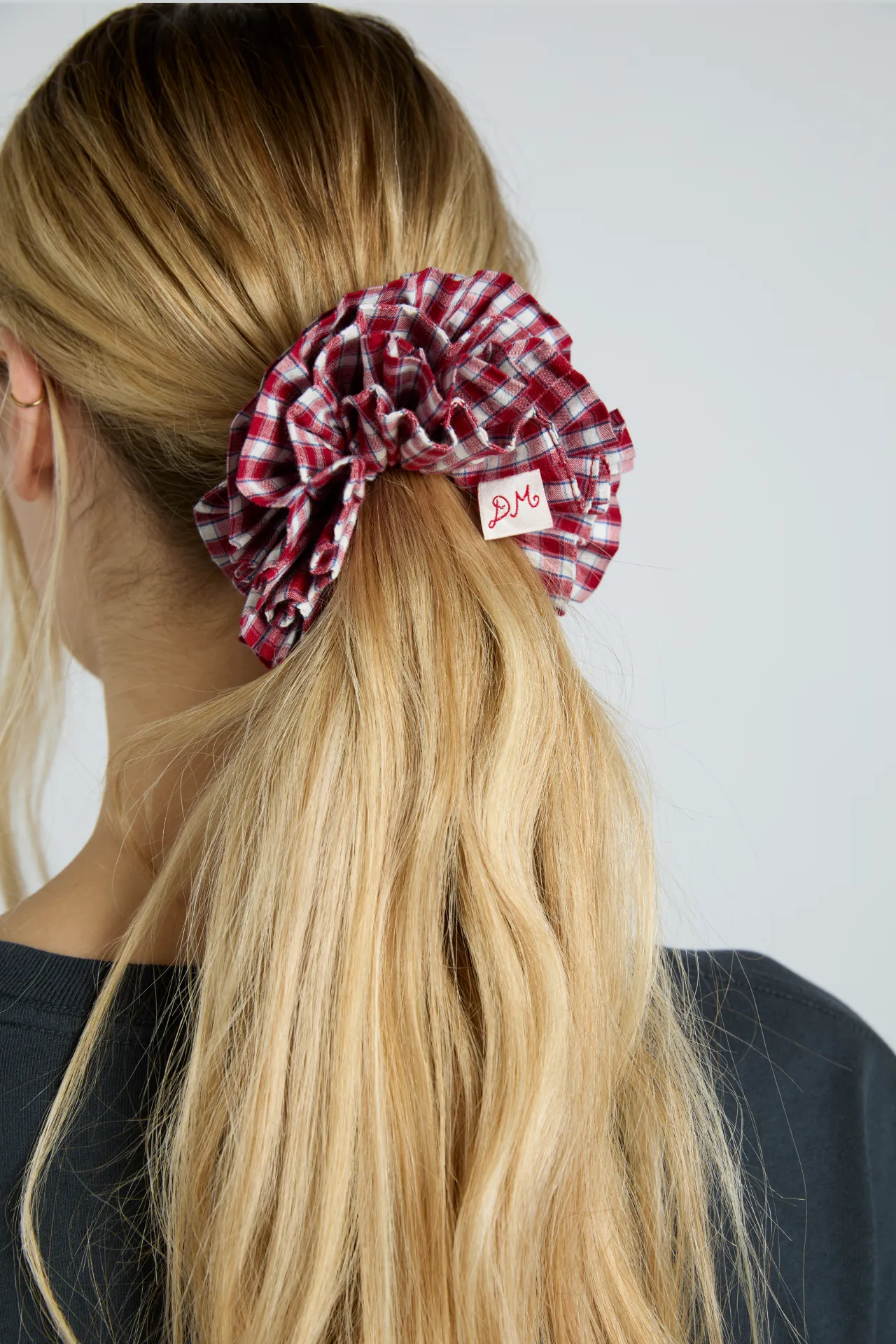 garter scrunchie in red check sold by Damson Madder product image thumbnail 4