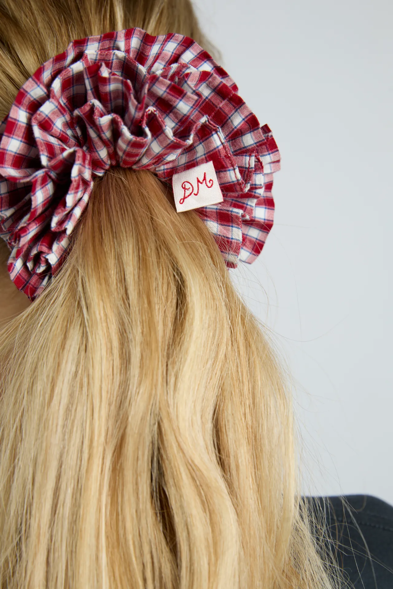 garter scrunchie in red check sold by Damson Madder product image thumbnail 2
