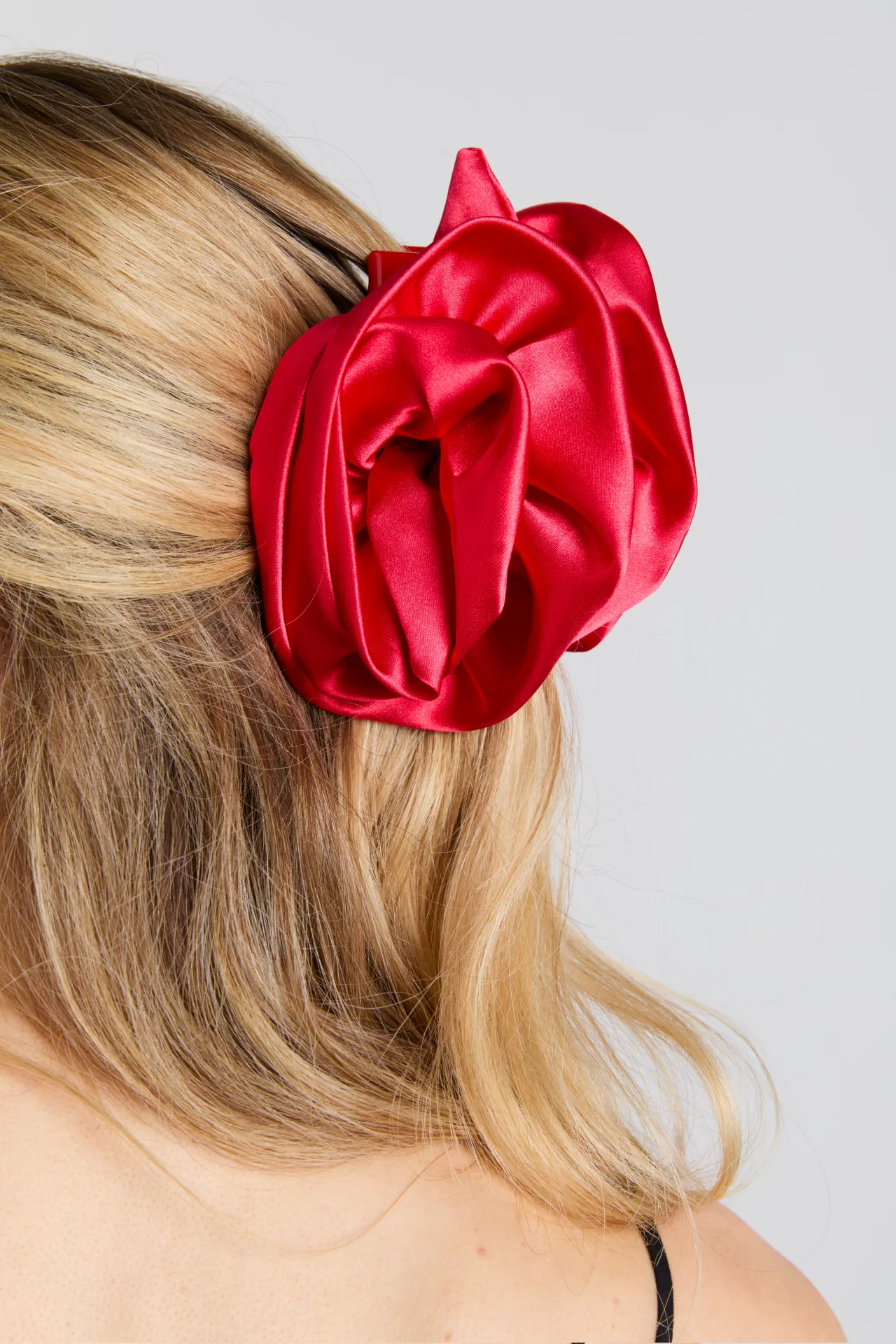 oversized satin rose hairclip in red sold by Damson Madder product image thumbnail 3