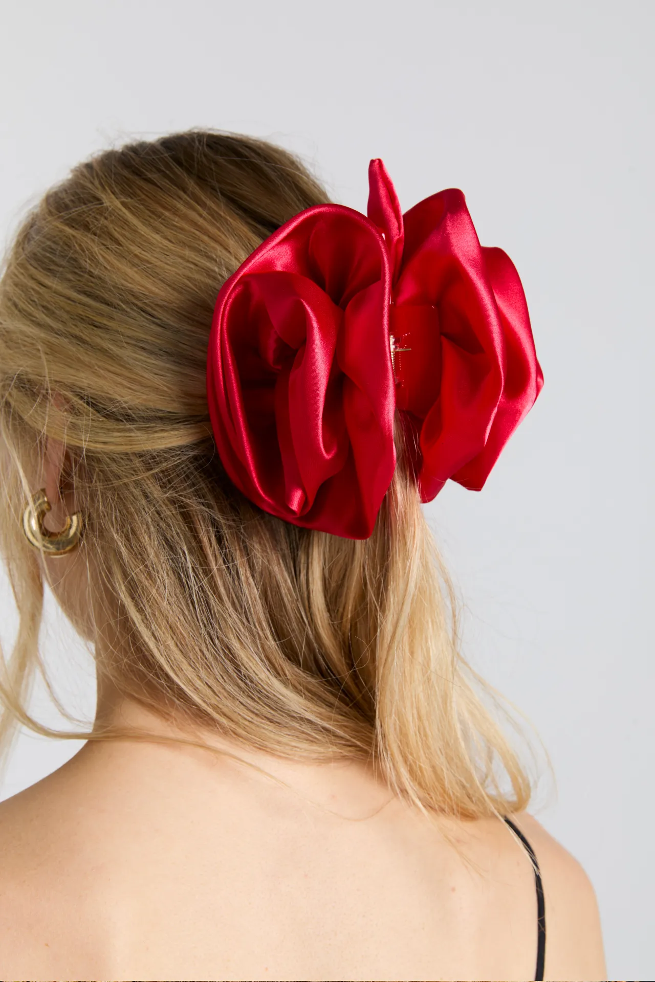 oversized satin rose hairclip in red sold by Damson Madder product image thumbnail 2