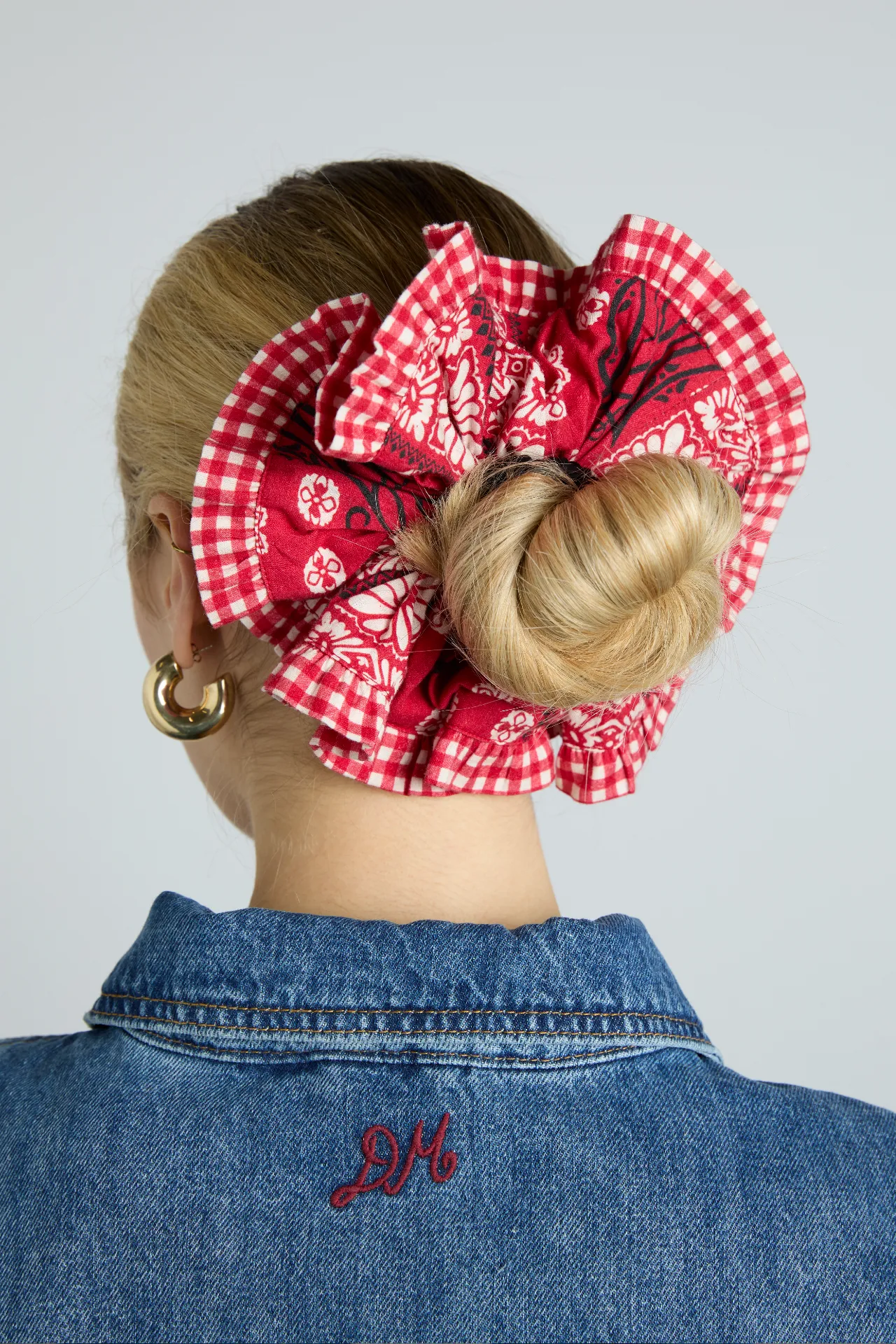red bandana print scrunchie sold by Damson Madder product image thumbnail 3