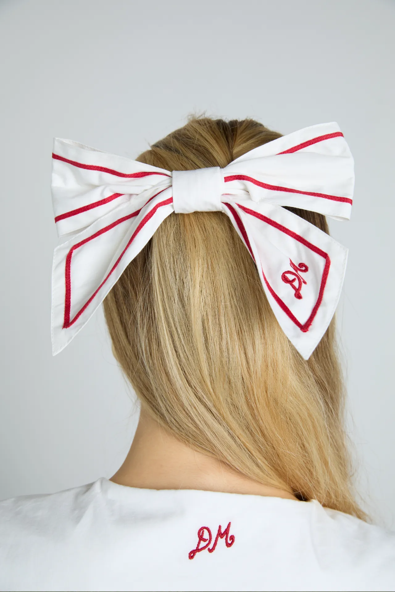 sailor bow clip - white with red piping sold by Damson Madder