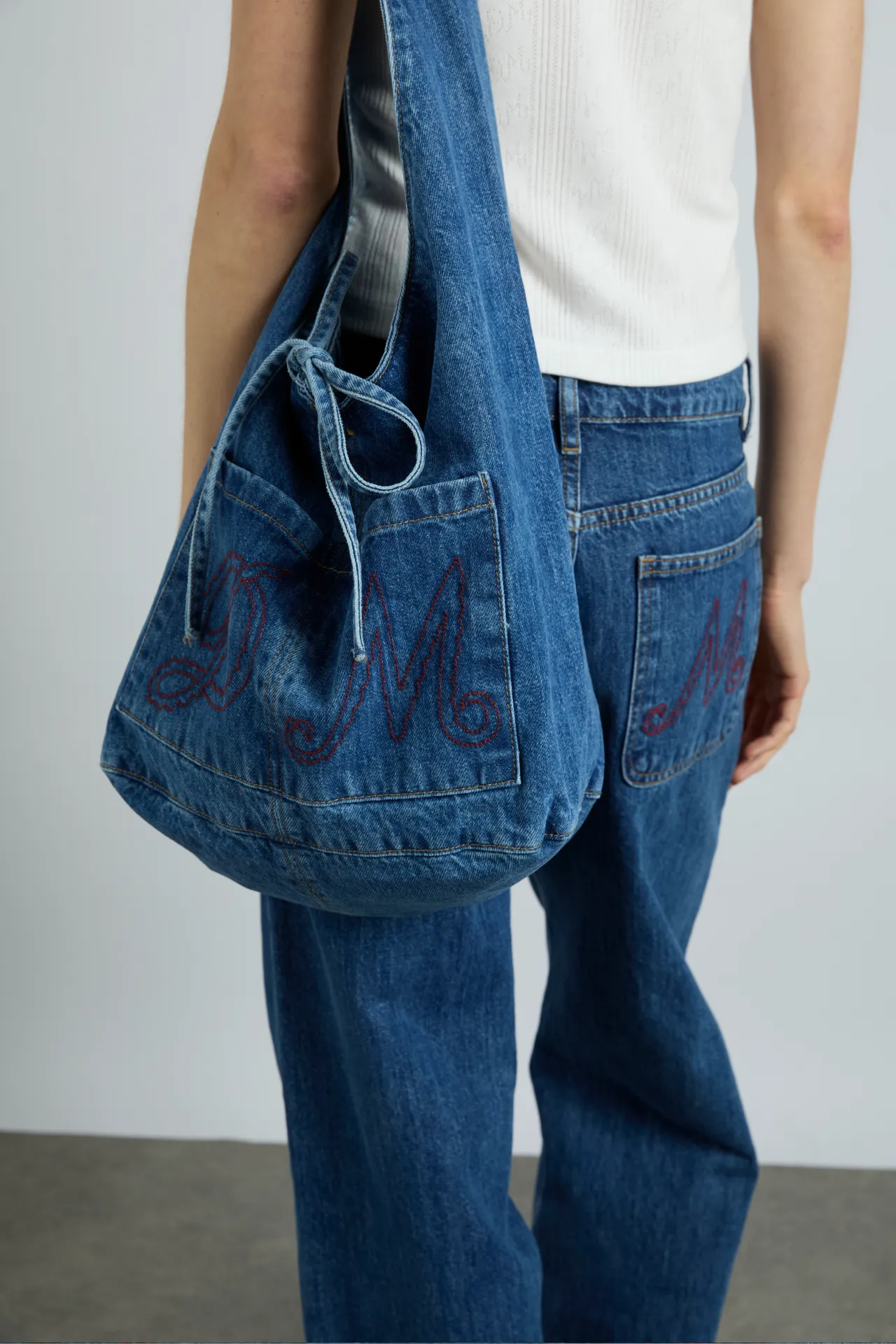 denim sling bag with pocket detail sold by Damson Madder product image thumbnail 5