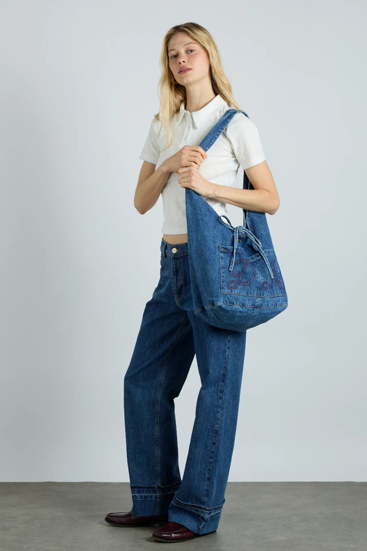 denim sling bag with pocket detail sold by Damson Madder product image thumbnail 3