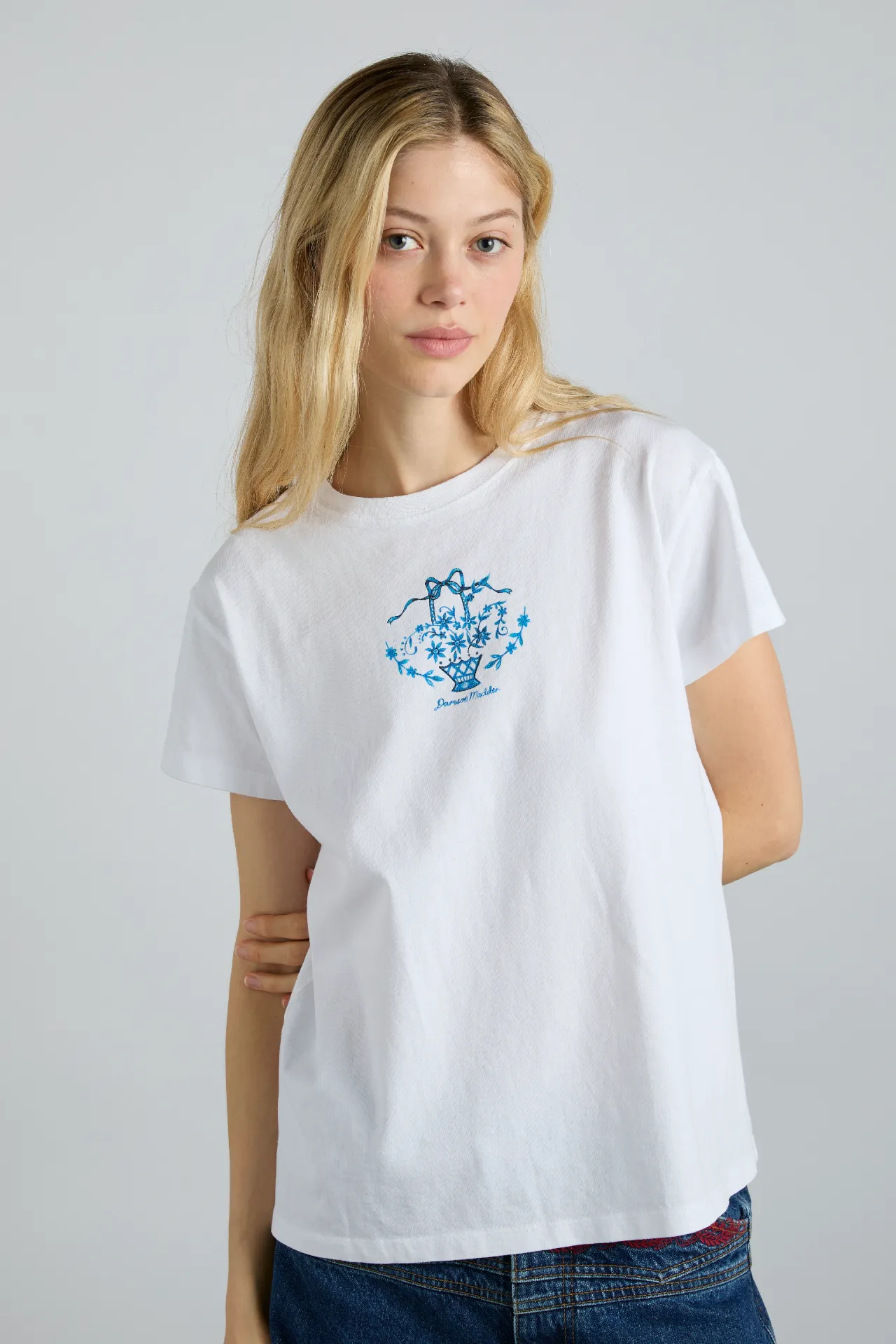 flower basket shrunken tee- white sold by Damson Madder product image thumbnail 2