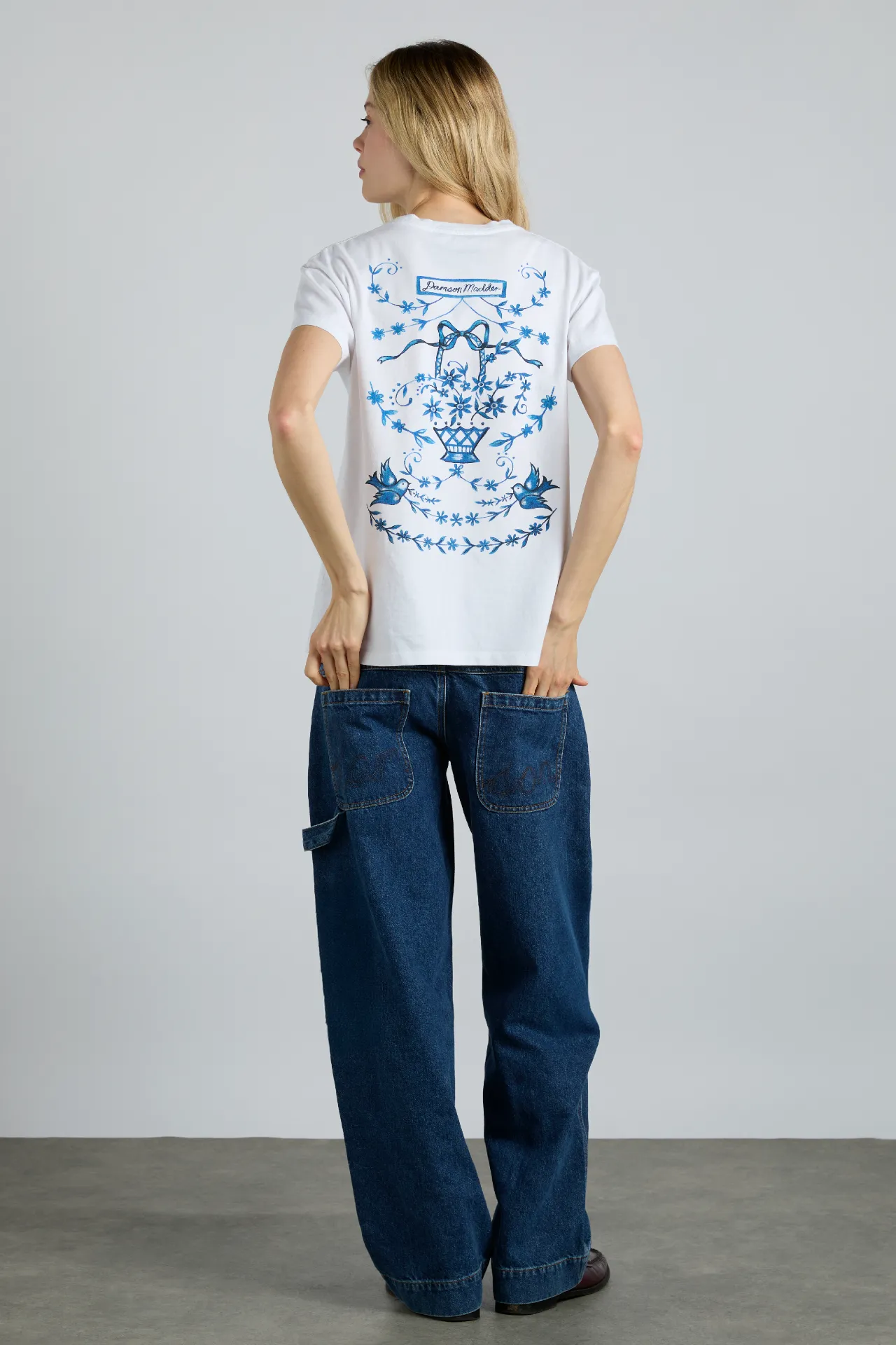 flower basket shrunken tee- white sold by Damson Madder