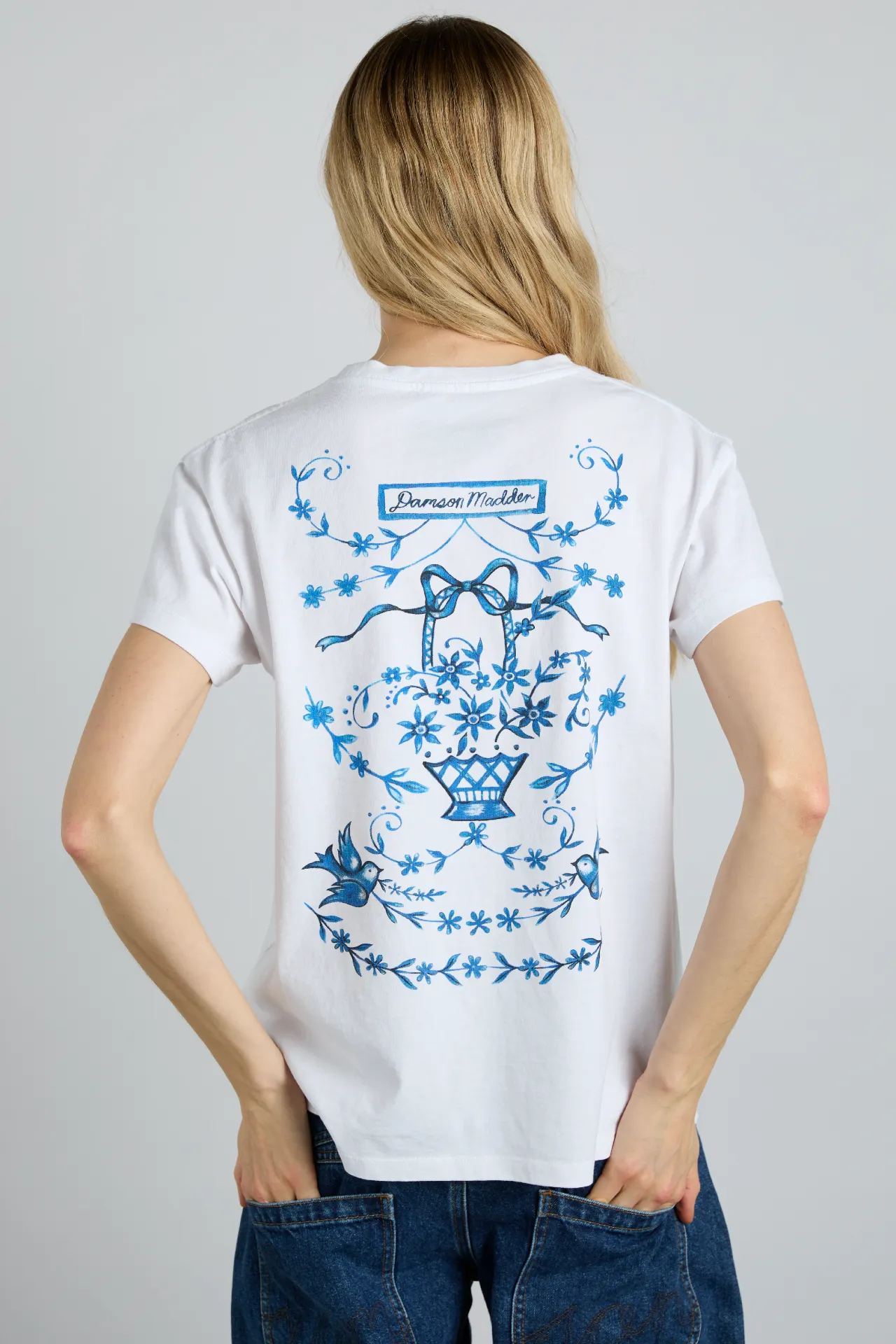 flower basket shrunken tee- white sold by Damson Madder product image thumbnail 3