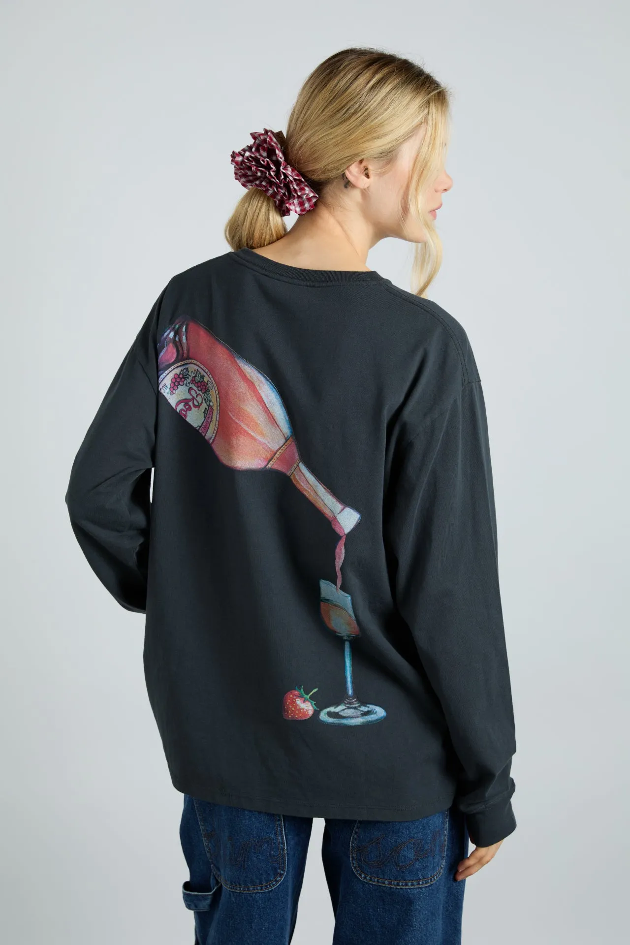 rose wine long sleeve tee- charcoal sold by Damson Madder product image thumbnail 3
