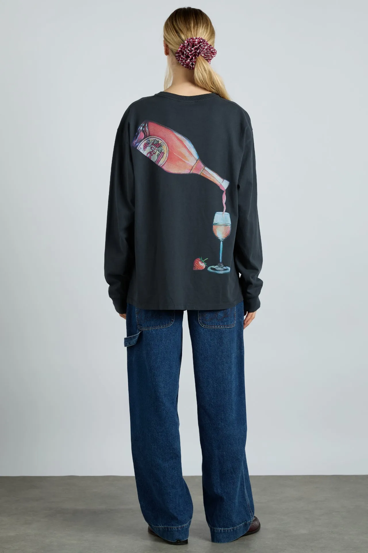 rose wine long sleeve tee- charcoal sold by Damson Madder